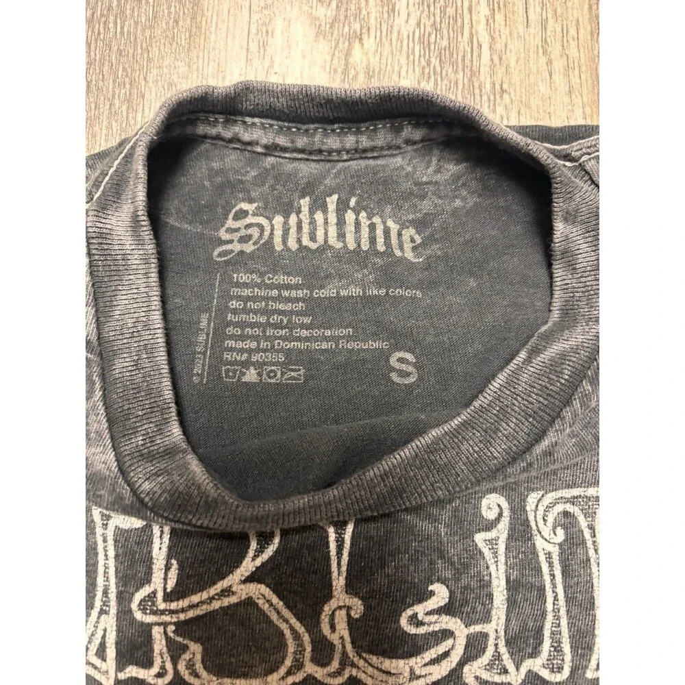 Sublime Sun Face Band Tee Acid Wash Black Graphic T Shirt Grunge Goth Size Small